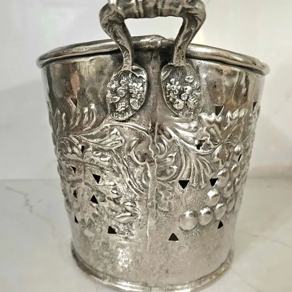 Vintage Pierced Silver-Plated Grape Motif Bottle Coaster/Cachepot/Bucket